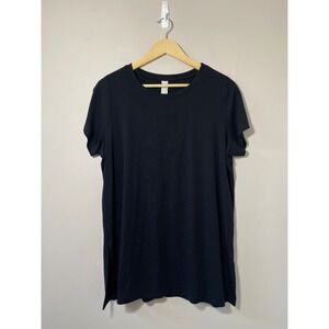 SPANX Women NEW Black Short Sleeve Crewneck Tunic Side Slit Rayon Blend LARGE